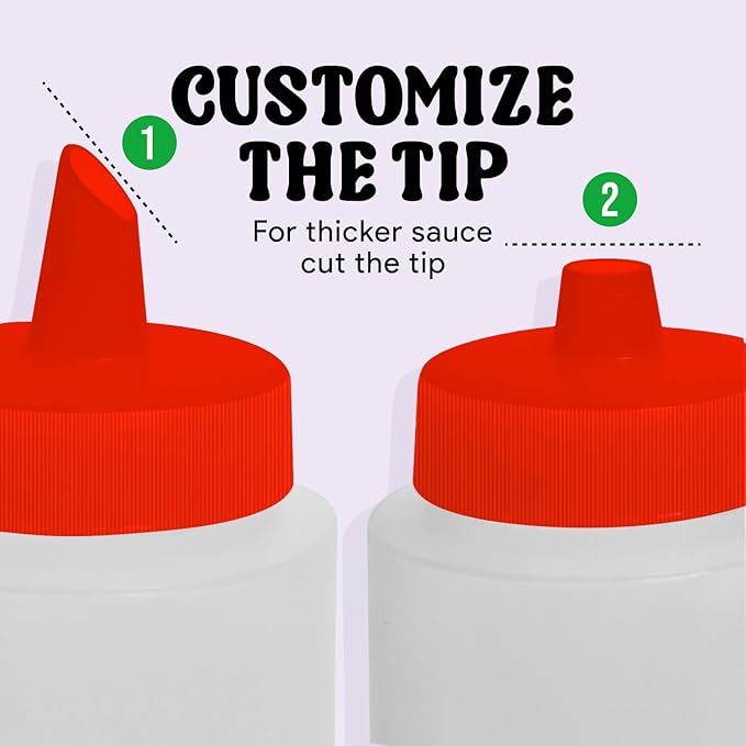 Norcalway 16 oz Condiment Squeeze Bottles for Sauces - Leak Proof - 6 Pack
