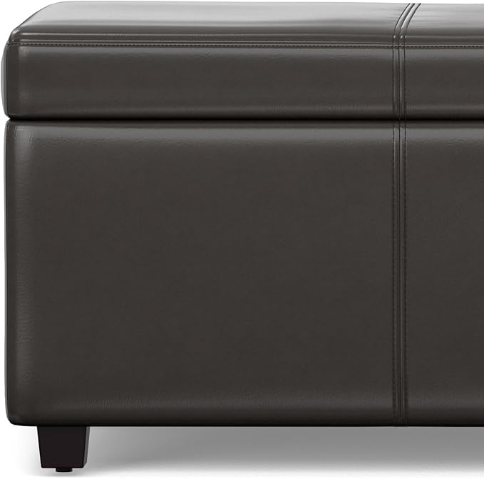 SIMPLIHOME Avalon 44 inch Wide Contemporary Rectangle Lift Top Rectangular Storage Ottoman in Tanners Brown Vegan Faux Leather, Assembled, for the Living Room, Entryway and Family Room.
