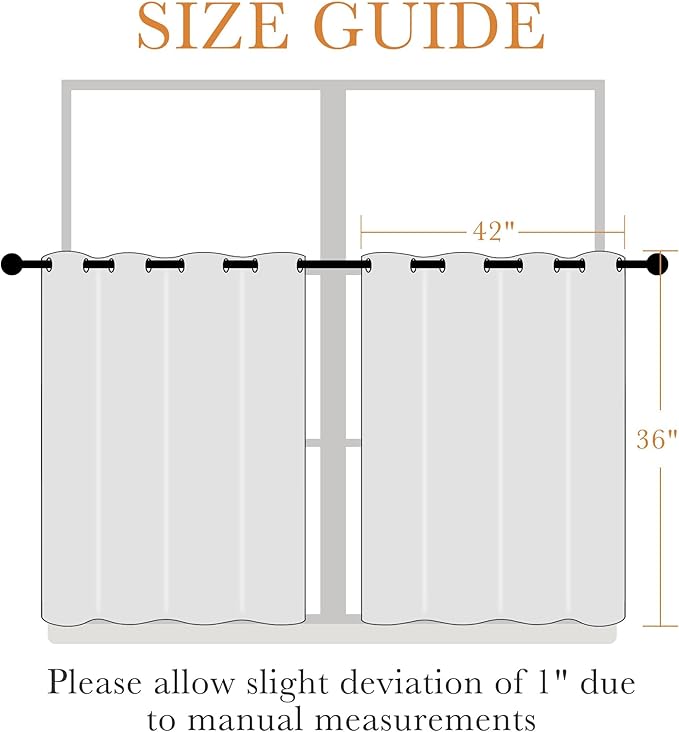 PONY DANCE Short Gray Blackout Curtains for Kitchen Over Sink 36 inch Long, Thermal Insulated Black Out Cafe RV Bunk Panels, Grommet Drapes for Bathroom Basement Small Window(2 Panels, 42 inches Wide)