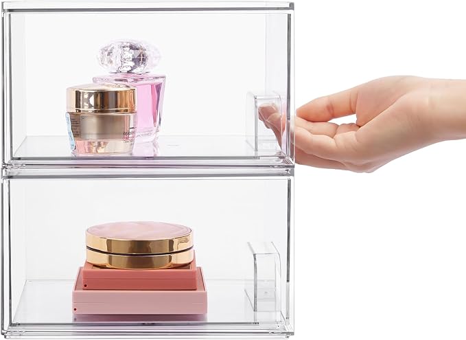 Vtopmart 10 Pack Clear Small Stackable Storage Drawers,Acrylic Bathroom Makeup Organizer,Plastic Storage Bins For Vanity, Undersink, Kitchen Cabinets, Pantry, Home Organization
