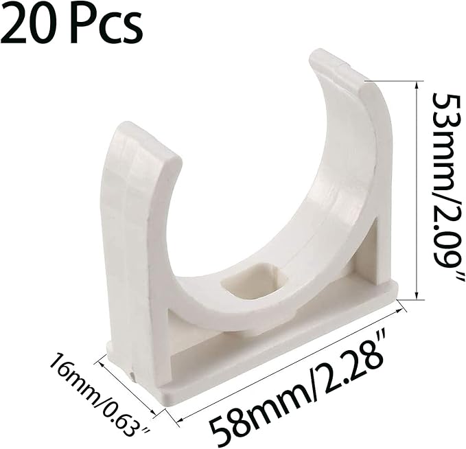 BVO 20 Pcs U-Shaped PVC Water 50mm Pipe Clamps, White, 2" (50mm) Pipes & TV Trays Tubing Hose Hanger Support Pex Tubing