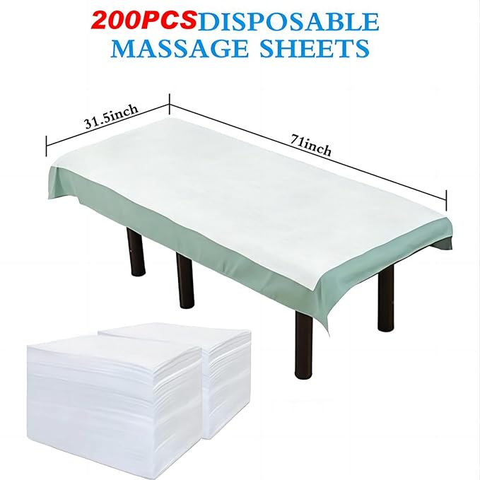 200Pcs Disposable Massage Table Sheets 31.5" x 71" Non-Woven Fabric Bed Covers for Ultimate Hygiene and Comfort in Massage, Tattoo, and Spa Treatments, Breathable and Durable Sheets(White)