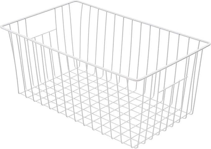 Upright Freezer Organizer Bins， Freezer Baskets for 16, 17, 21 cu.ft Standup Freezer, Wire Storage Baskets with Built-in Handles, 4Pcs , White