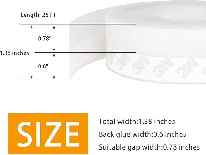 Door Weather Stripping Doors Seal Strip, 26 FT Silicone Sealing Tape for Door Draft Stopper Adhesive for Doors, Windows and Shower Glass Gaps (Transparent, 35mm)