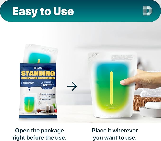 Dry & Dry 100 Packs Standing Moisture Absorbers to Control Excess Moisture for Basements, Closets, Bathrooms, Laundry Rooms - Moisture Absorbers, Moisture Absorbers