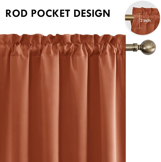 DWCN Blackout Curtains Thermal Insulated, Energy Saving & Noise Reducing Bedroom and Living Room Curtains, Burnt Ochre, W 52x L 95 Inch, Set of 2 Rod Pocket Curtain Panels