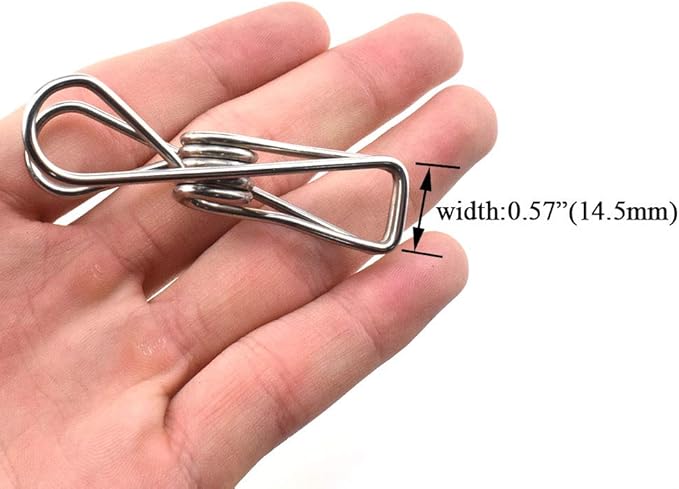 HAHIYO Clothespins Chip Clips All Metal Stainless Steel No Rust Stains Strong Grip in Heavy Wind 2.5 Inches 14 Pack Large Do Not Fall Apart Open Wide for Holding Clothes Snack Bag Clamps