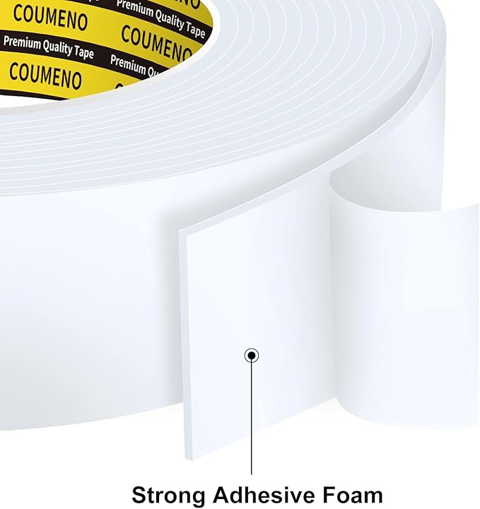 2 Pack Foam Tape 1.77inX16.4FT Sealing Strip Foam Pad Sponge Tape Window Weatherproof, Self-Adhesive Insulation Sealing White