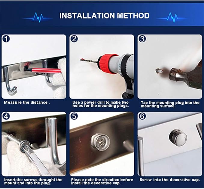 Coat Hook Wall Mount Towel Hook Rack with 4 Hooks 11-inch Hanger for Hanging Clothes, Bags, Keys, Easy to Install Rail for Bedroom, Bathroom, Entryway, Door, 304 Stainless Steel Brushed Nickel