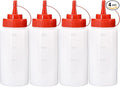 Condiment Squeeze Bottles Ketchup Dispenser, 4 Pack 16oz Squeeze Bottles for Liquids, Plastic Sauce Bottle with Cap Lid, Squirt Bottles for Sauces Liquids BBQ Dressing Pancake Art