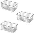 16" L x 12" W Wider Freezer Storage Organizer Baskets Container, Metal Wire Chest Upright Refrigerator Divider Bins with Built-in Handles for Cabinet, Pantry, Closet, Kitchen, Black
