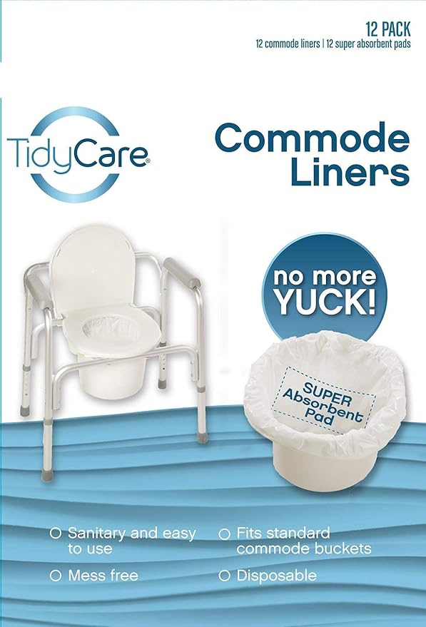 Disposable Bedside Commode Liners and Pads for Portable Toilet Chair Seat Bucket and Bedpan | Combo Pack of 12 Waste Bags and 12 Absorbent Pads | Universal Fit