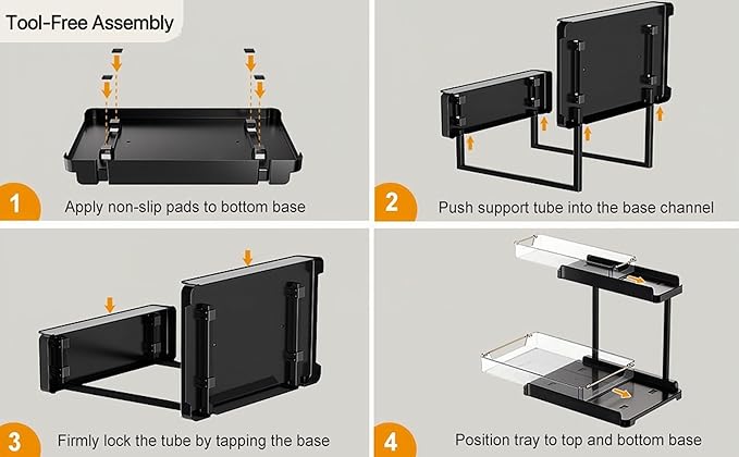 heart & home 2-Pack Under Sink Storage Organizer for Kitchen & Bathroom Cabinets with Removable Washable Tray, Tool-Free Assembly – Multi-Purpose for Vanity, Laundry & Countertop, Black