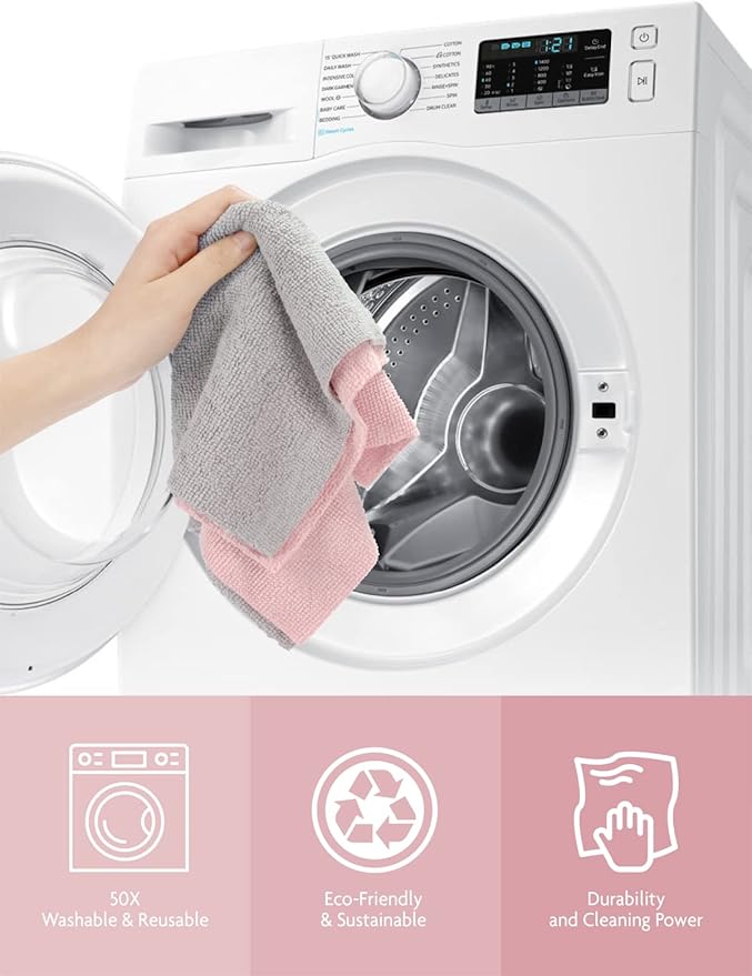 Fantasticlean Microfiber Cleaning Cloth Roll -40 Pack, Tear Away Microfiber Towels, 12" x 12", Reusable, Washable, Scratch Free, Ultra Absorbent Dishcloth for Car, Home Supplies, Pet, Kitchen (Pink)