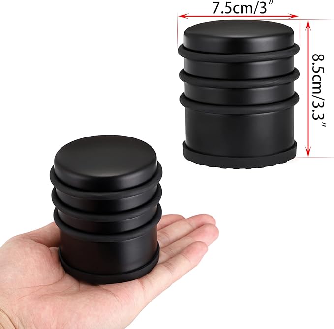 Sumnacon Heavy Duty Floor Door Stopper No Drill - Durability Stainless Steel Door Stop with Anti-Skid Rubber - Contemporary Safety Doorstop for Home Office Commercial Industrial, Black
