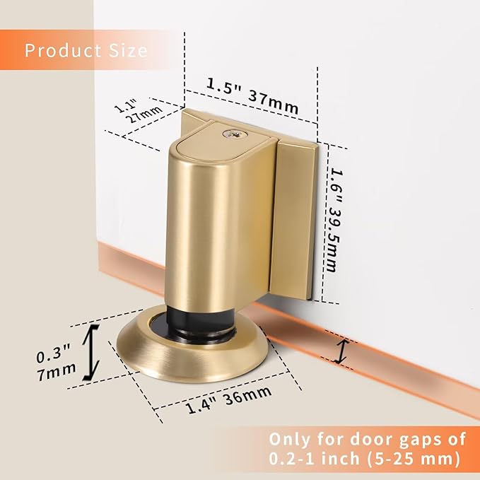 Bak Bo Magnetic Door Stoppers 2 Pack Bottom of Door Holder Keep Door Open No Drilling Magnet Floor Door Stop with Screws and Adhesive Brushed Gold DS268BG-2