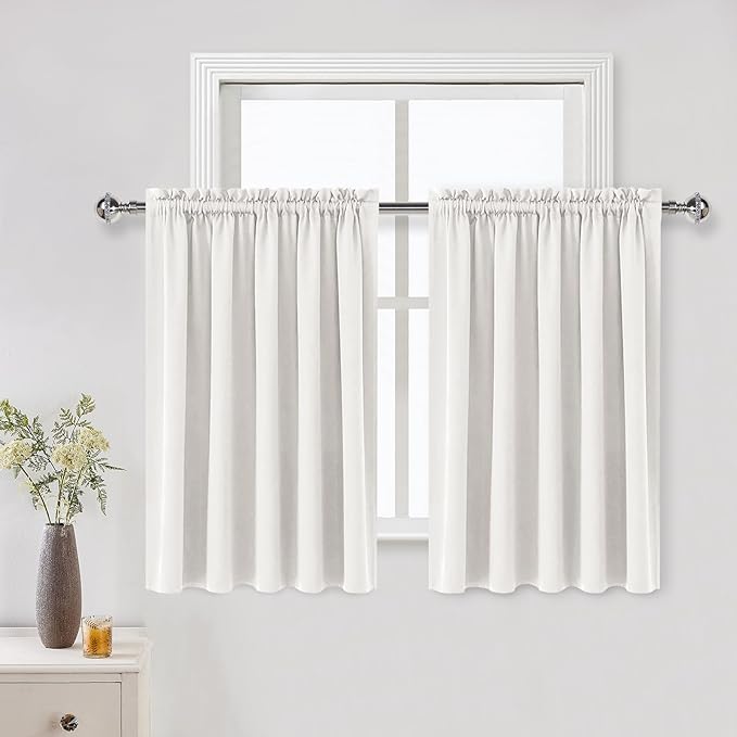 DWCN Short Ivory Blackout Curtains for Small Window, Thermal Insulated Energy Saving Room Darkening Curtains for Kitchen/Bedroom (W60 x L36 inch, Set of 2 Panels, Top of Rod Pocket)