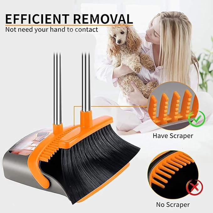 2-Pack is More economical，Upgraded Upright Broom and Dustpan Combo with 52" Long Handle, Dustpan Teeth with self-Cleaning Function, Indoor and Outdoor Sweeping, Perfect for Home Office