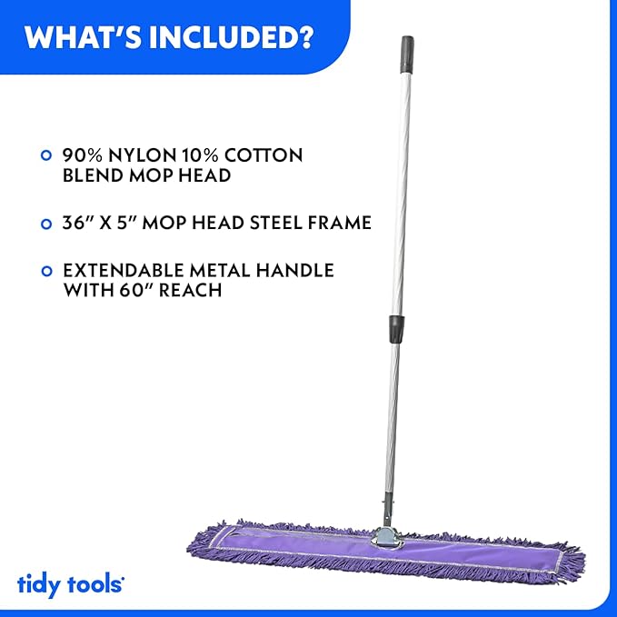36 Inch Purple Commercial Dust Mop & Floor Sweeper with Extendable Handle – Mop for Hardwood, Tile, and Concrete Floor Cleaning