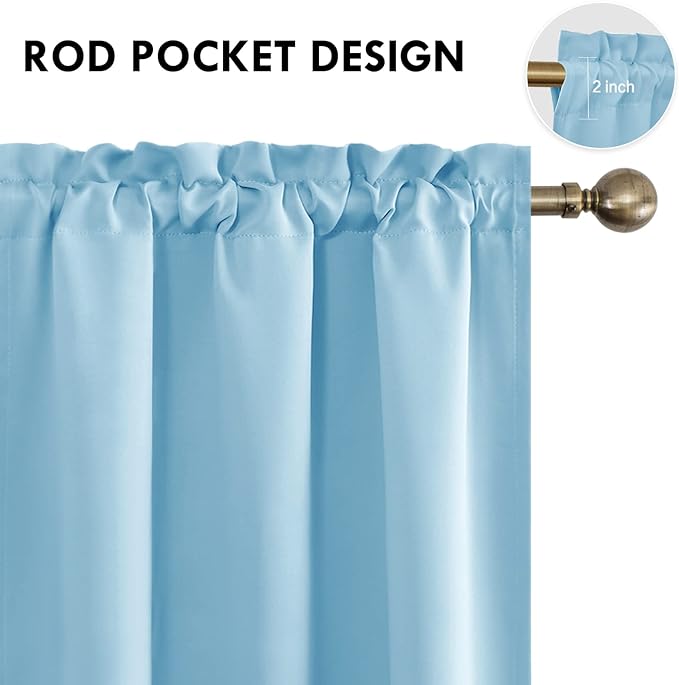 DWCN Light Blue Blackout Curtains for Bedroom –Rod Pocket Thermal Insulated Room Darkening Drapes for Living Room, W 42 x L 54 Inch, 2 Panels