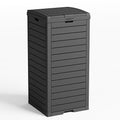 31 Gallon Outdoor Trash Can with Tiered Lid and Drip Tray,Waterproof Resin Waste Bin Indoor,Durable,Stylish,Lightweight Garbage Bin for Patio,Kitchen,Backyard and Office(Black)