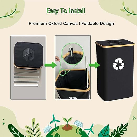 Recycling Bin for Kitchen Indoor Home, Large 100L/ 26 Gallon Recycle Bin with Lid Removeable Reusable Inner Bag Bottle Can Glass Waste Plastice Stickers (Blue, 26 Gallon)