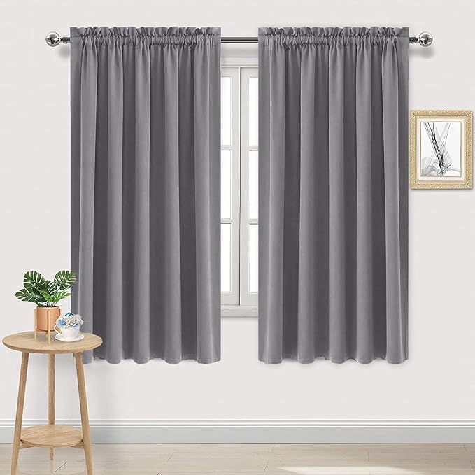 DWCN Blackout Curtains for Living Room Thermal Insulated, Energy Saving & Noise Reducing Bedroom Curtains, Grey, W 70x L 63 Inch, Set of 2 Rod Pocket Curtain Panels