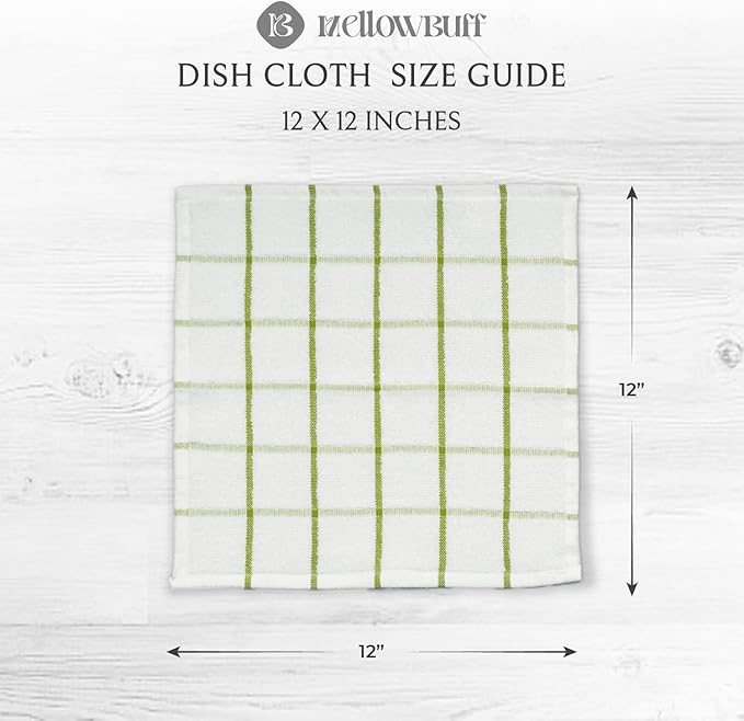 100% Cotton Terry Dish Cloth & Dish Towel, 6 Pack, Super Soft and Absorbent Kitchen Towels, Perfect for Kitchen Cleaning and Dish Washing (Green (Solid and Checks) 8 Pack)