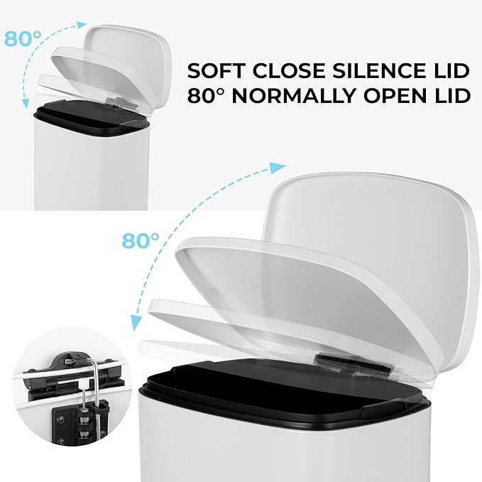 8 Gal Kitchen Trash Can, 30L Recycling or Garbage Bin, Brushed Stainless Steel Waste Basket, Soft&Quiet Close Dustbin, with Step-On Pedal, Removable Inner Bucket, for Home, Office, LIving Room