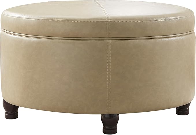 30-Inch Round Storage Ottoman, Modern Ottoman Coffee Table with Removable Top for Living Room, Bedroom, Office (Khaki)