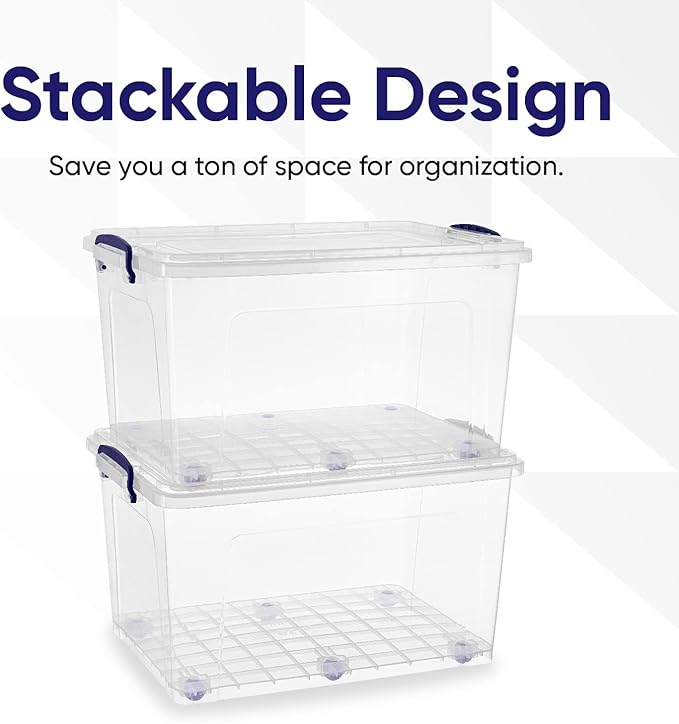 Superio Storage Bins with Lids, Clear Plastic Containers for Organizing, Stackable Totes, BPA Free, Odor Free, Organizer Boxes for Home, and Dorm (2 Pack, 44 Quart)