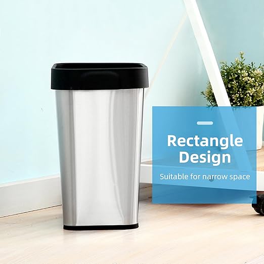 2 Pack Stainless Steel Trash Can 3 Gallon, Open Top Trash Can, 8" x 11" x 13", Rectangle Rubbish Bin, Slim and Narrow, No Lid Small Wastebasketfor Kitchen, Bathroom, Living Room, Office
