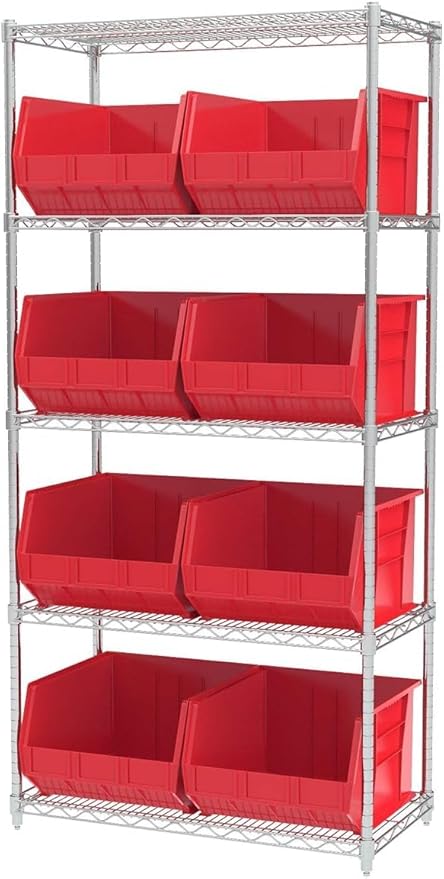 Akro-Mils 30270 AkroBins Plastic Storage Bins, Space-Saving Stackable Bins for Garage, Pantry, Craft Organization, 18" x 16" x 11", Red, 3-Pack