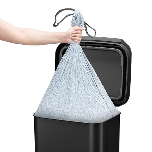 Glad Stainless Steel Step Trash Can, Series 2 with Clorox Protection - Large Black Kitchen Garbage Bin with Soft Close Lid, Foot Pedal and Waste Bag Roll Holder, 13 Gallon