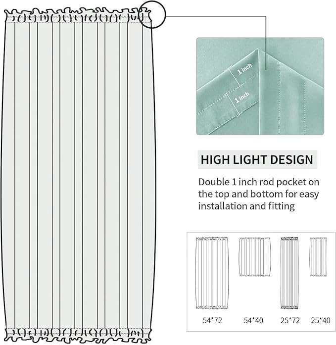 DWCN French Door Curtains – Rod Pocket Thermal Blackout Curtain for Doors with Glass Window, Kitchen and Patio Doors for Privacy, 25 X 72 Inches Long, 1 Curtain Panel with Tieback, Mint Green