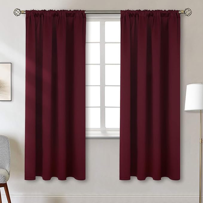 BGment Burgundy Blackout Curtains 72 Inch Length 2 Panels for Living Room - Thermal Insulated Drapes with Rod Pocket Privacy Christmas Decor for Dining Bedroom, 52 x 72 Inch