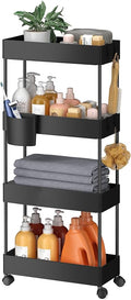 Pipishell Slim Storage Cart with Wheels - Bathroom Cart Organizer Storage, 4Tier Rolling Carts for Bathroom, Laundry Room, Kitchen, Narrow Space, Black PIUC05