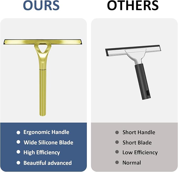 Stainless Steel Shower Squeegees All-Purpose Mirror/Window/Glass Wiper Scraper Golden Shower Squeegee