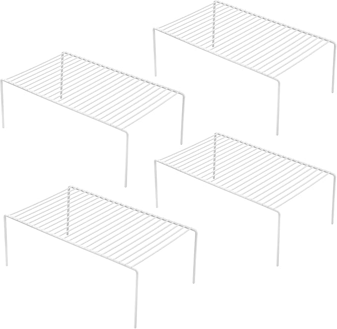 iPEGTOP Large (15.7 x 9.4 Inch) Kitchen Freezer Cabinet Storage Shelf, Set of 4 Rustproof Metal Wire Shelves Spice Shelf Rack Cupboard Organizer for Fridge Pantries Countertops Utensils, White