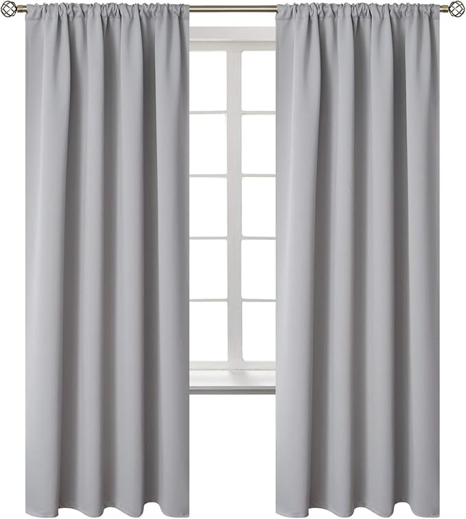 BGment Rod Pocket Blackout Curtains for Bedroom - Thermal Insulated Room Darkening Curtain for Living Room, 52 x 72 Inch, 2 Panels, Light Grey