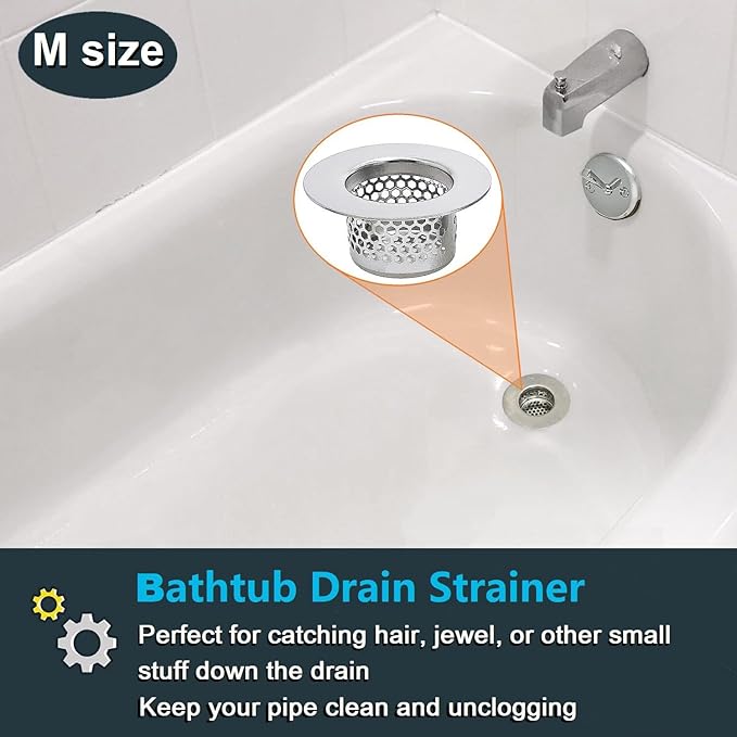 Bathroom Drain Strainers (Set of 3 Sizes), Hair Catcher for Bathroom Sink Bathtub Shower Floor Drain, Stainless Steel Filter Trap Fit Drain Hole from 1.2” to 2.17”