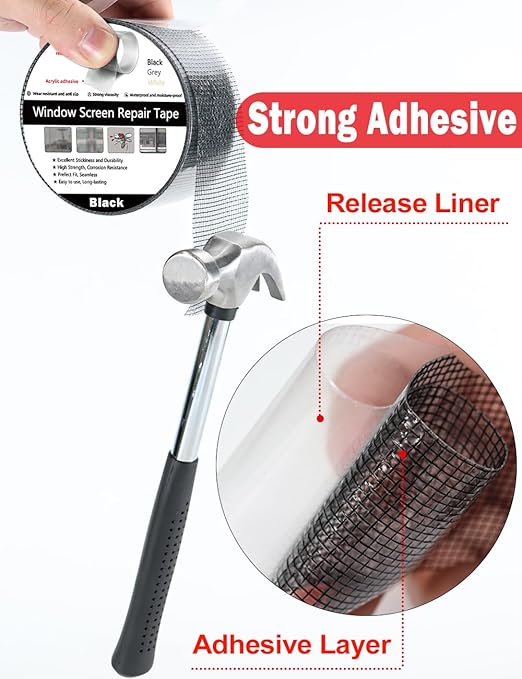 Wohohoho Window Screen Repair Tape, 3 in X 20 FT (240IN) Black Screen Patch Repair Kit, 3-Layer Strong Adhesive Invisible Screen Tape Mesh Repair for Windows, Doors Garage Mosquito Net Magnetic Screen