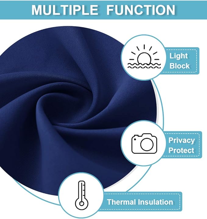 RYB HOME Small Window Tier Curtains, Light Block Privacy Solid Portable Drapes for Kitchen Cabinet Kid Bedroom Basement RV Curtains, Wide 52 x Long 36 per Panel, Marine Blue, 2 Pcs