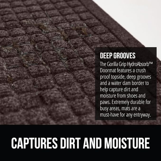 GORILLA GRIP Front Door Mat, 47x35, Indoor Outdoor Ultra Absorbent HydroAbsorb Doormat, Absorbs Up to 6 Cups of Water, Stain and Fade Resistant, Rubber Backing Doormats, Captures Dirt, Coffee