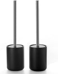 Ceramic Toilet Brush & Holder Set - Freestanding Deep-Cleaning Toilet Bowl Cleaner Brush, Stainless Steel Handle, Small & Sturdy for Storage, Easy to Clean, Non-Scratching