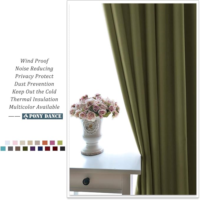 PONY DANCE Window Curtain Tiers - (42 by 36 inches, Olive Green, 2 Pieces) Room Darkening Curtains Short Panels Drapes for Small Half Window Kitchen Decor