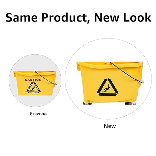 Amazon Basics Rectangular Floor Cleaning Mop Bucket with Sturdy Down Press Wringer Combo, 35-Quart, Yellow (Previously AmazonCommercial brand)