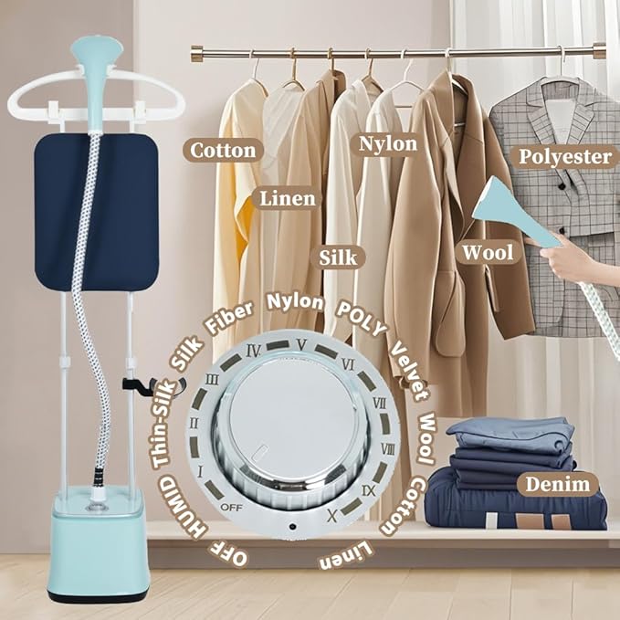 Standing Garment Steamer, 2000W Powerful Steamer for Clothes, 10 Steam Levels, 2.7L Water Tank for 90 Mins Continuous Steaming, Home Commercial Use (Blue)