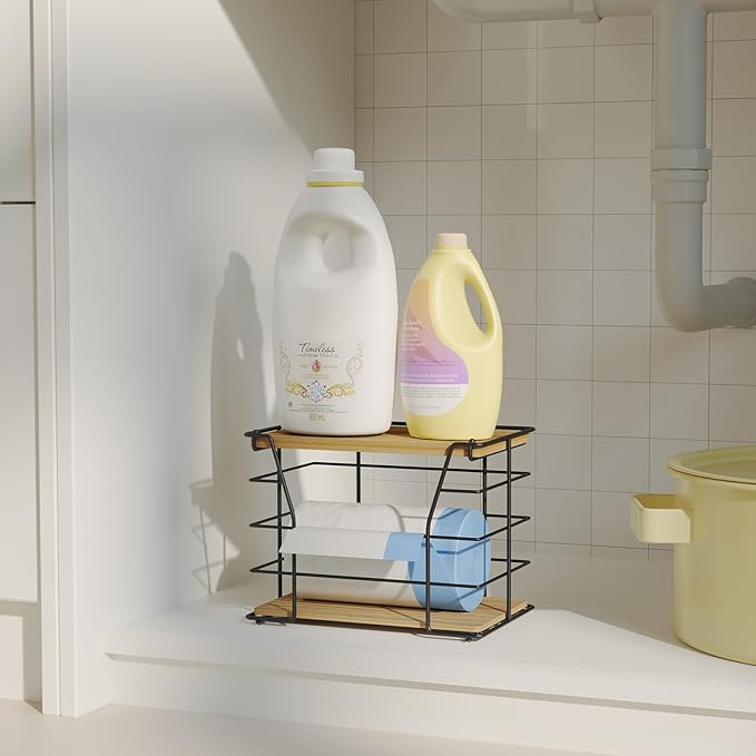 Trash Bag Holder/Dispenser with Lid, Stackable Storage Laundry Kitchen Organizers for Countertop Organization, Wall Mount Trash Bag Holder under Sink, No Drill