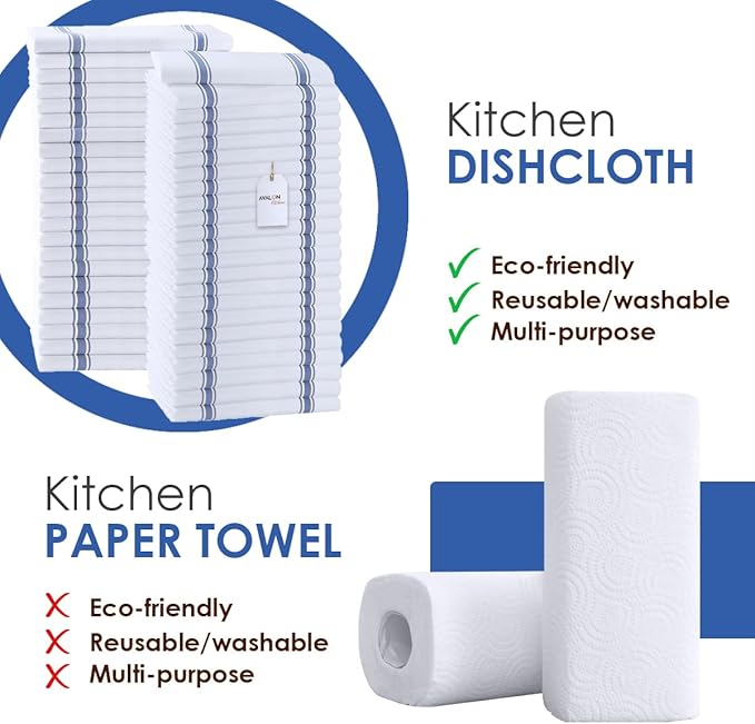 Dish Towels Set (Value Pack of 45) Size 15x25 Inch, 100% Cotton Soft & Absorbent Linen Kitchen Towels, Tea Towels, Reusable Cleaning Cloths for Household Cleaning (Blue)